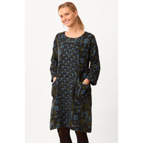 Patna Mixed Print Tunic Dress - Charcoal/Multi