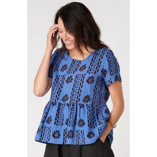 Misba Double Gauze Peplum Top - Lively blue/Black
