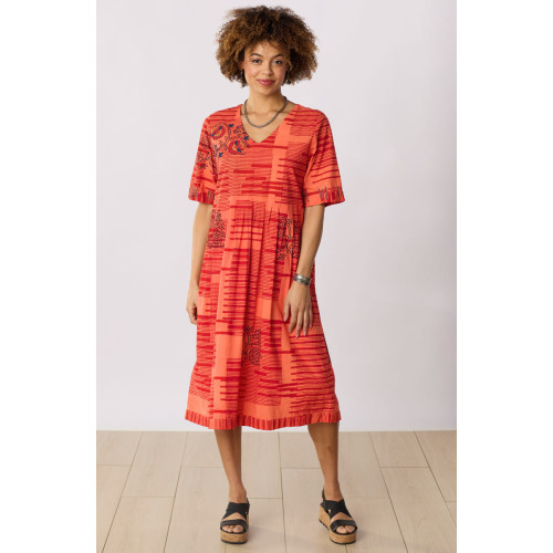 Geethali V-Neck Knee-Length Dress - Light vermillion