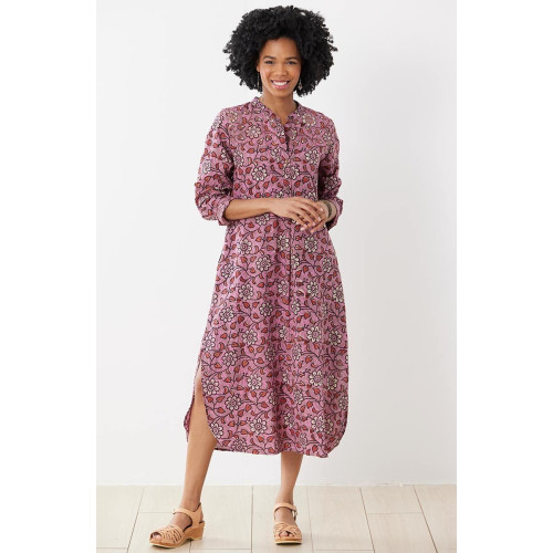 Yamini Roll-Sleeve Shirttail Kurta Dress - Beach rose