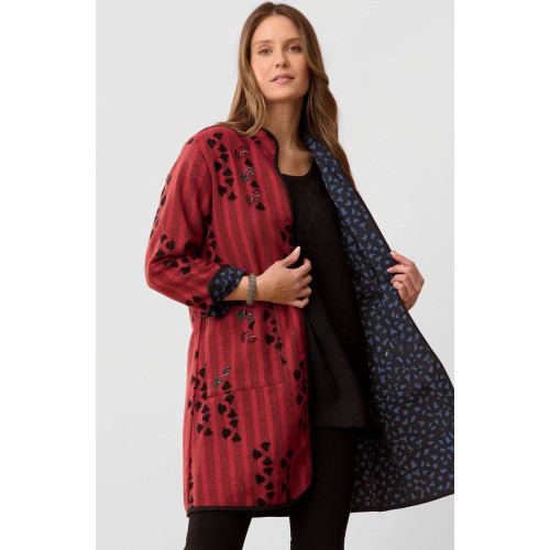 Amulya Reversible Band Collar Jacket - Pomegranate/Wave blue