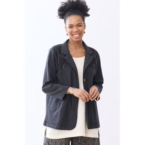 Charu Recycled Patchwork Casual Blazer - Black/Chindi